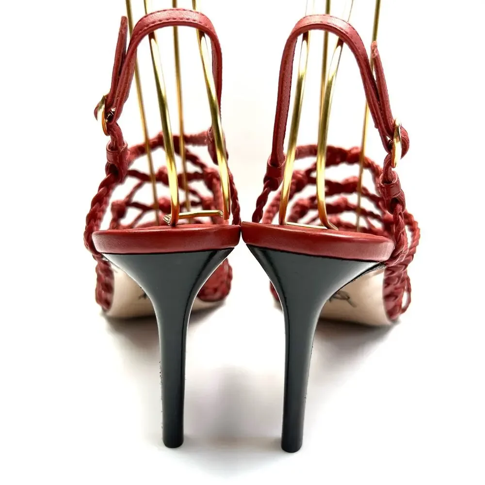 PAUL ANDREW Who's That Braided Sandals EU 38 US 8 Women's Red High Heels NWT